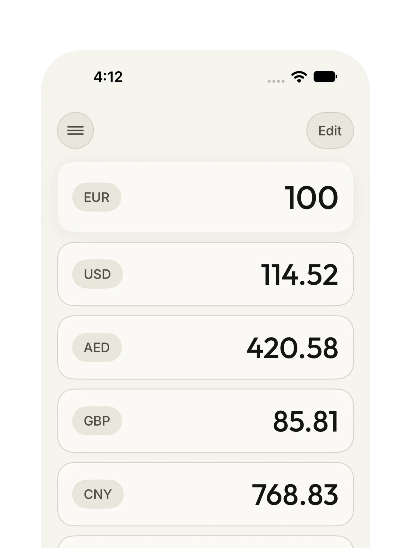 JustConvert currency conversion screen